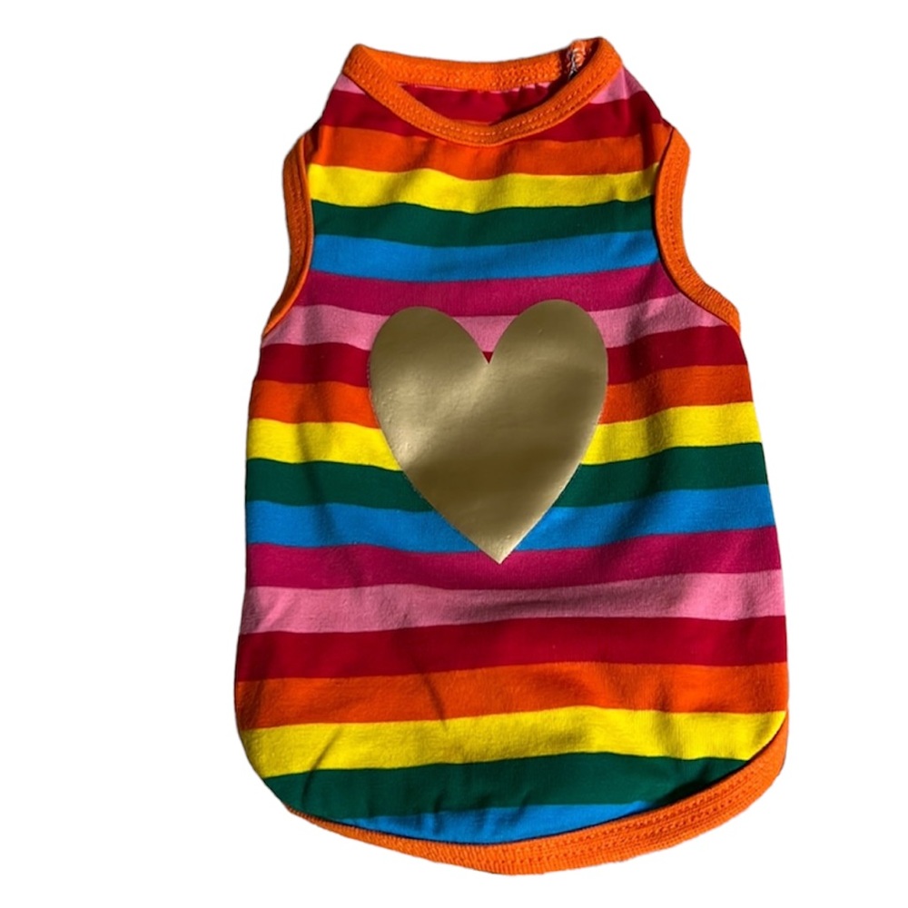 NEW - Puppy Apparel - Rainbow Stripped Tank Top With Gold Heart - Size XS/S
